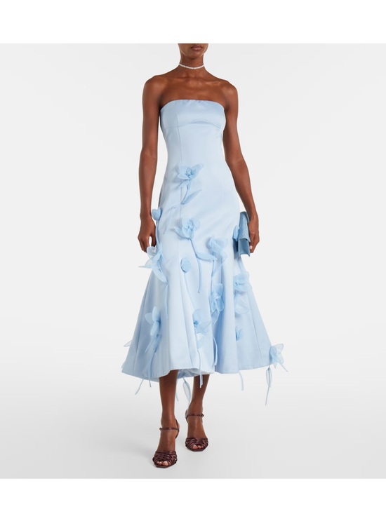 ROTATE Dresses & Skirts - Strapless Light Blue Floral Appliqué Midi Dress
